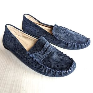 NINE WEST Hifiveff blue suede leather penny driving loafers